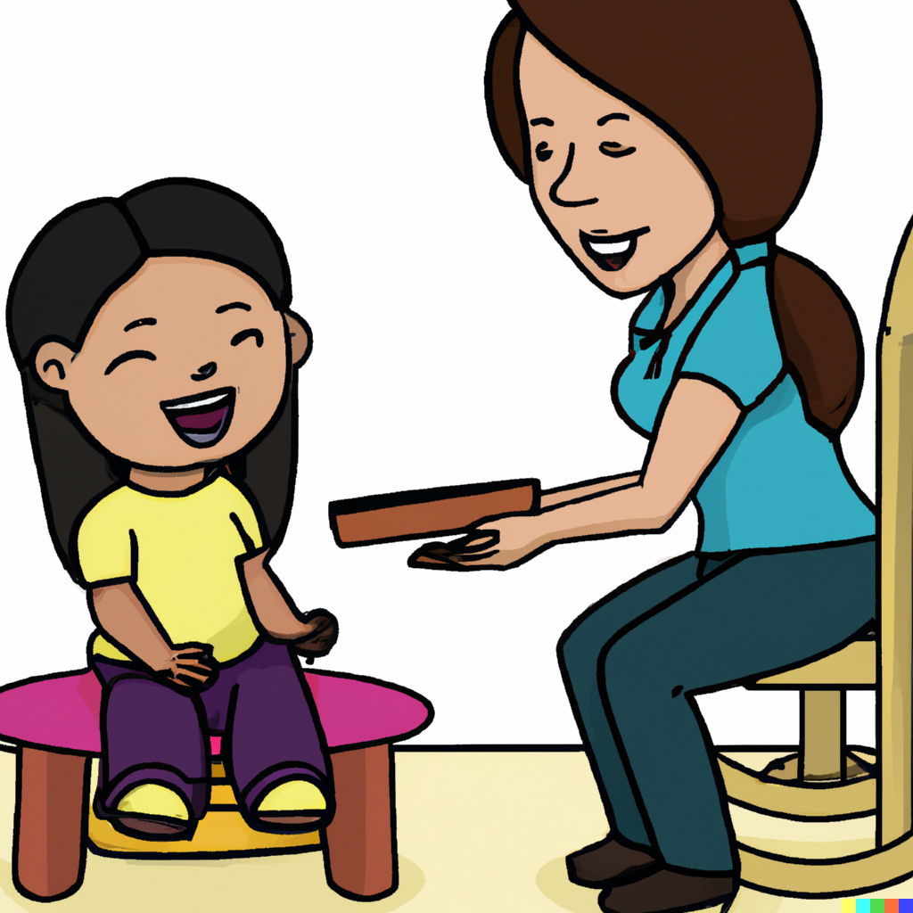 cartoon image of a child playing with an ABA therapist